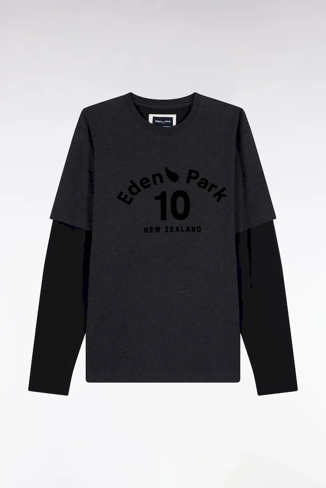 T-shirt à Manches Longues En Coton Gris Effet Superposition