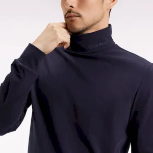 T-shirt col roulé à manches longues en coton stretch marine