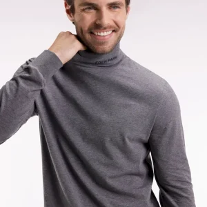 T-shirt col roulé à manches longues en coton stretch gris