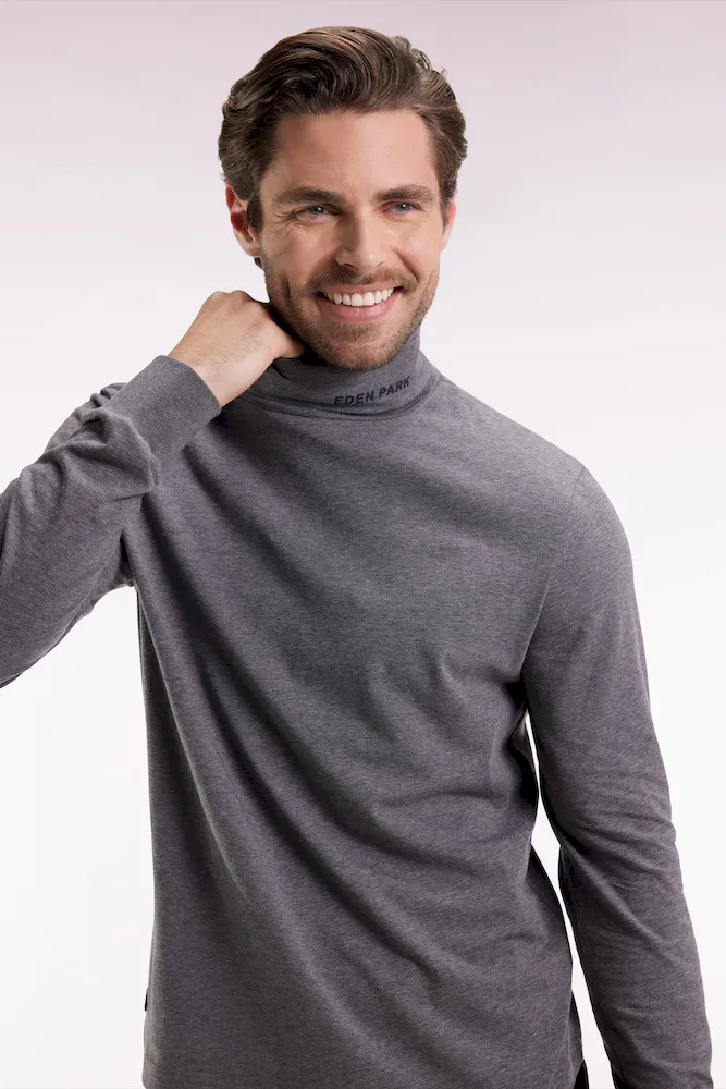 T-shirt col roulé à manches longues en coton stretch gris