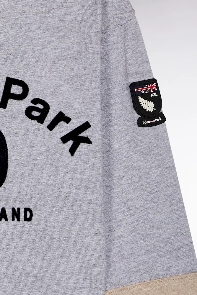 T-shirt à Manches Longues En Coton Bicolore Gris Et Beige Coupe Droite