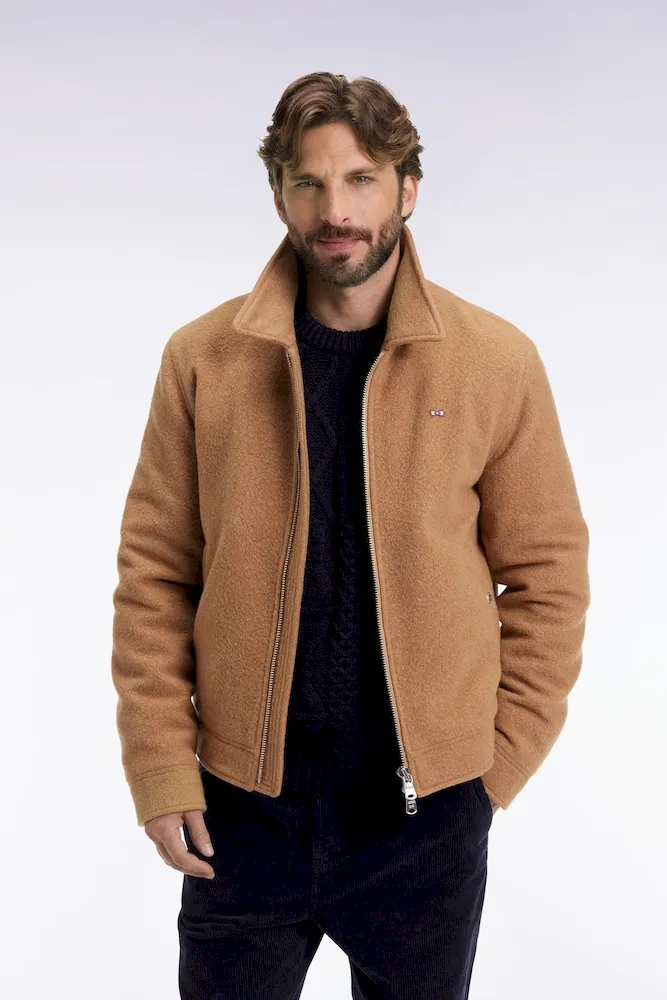 Blouson en laine bouillie mélangée camel