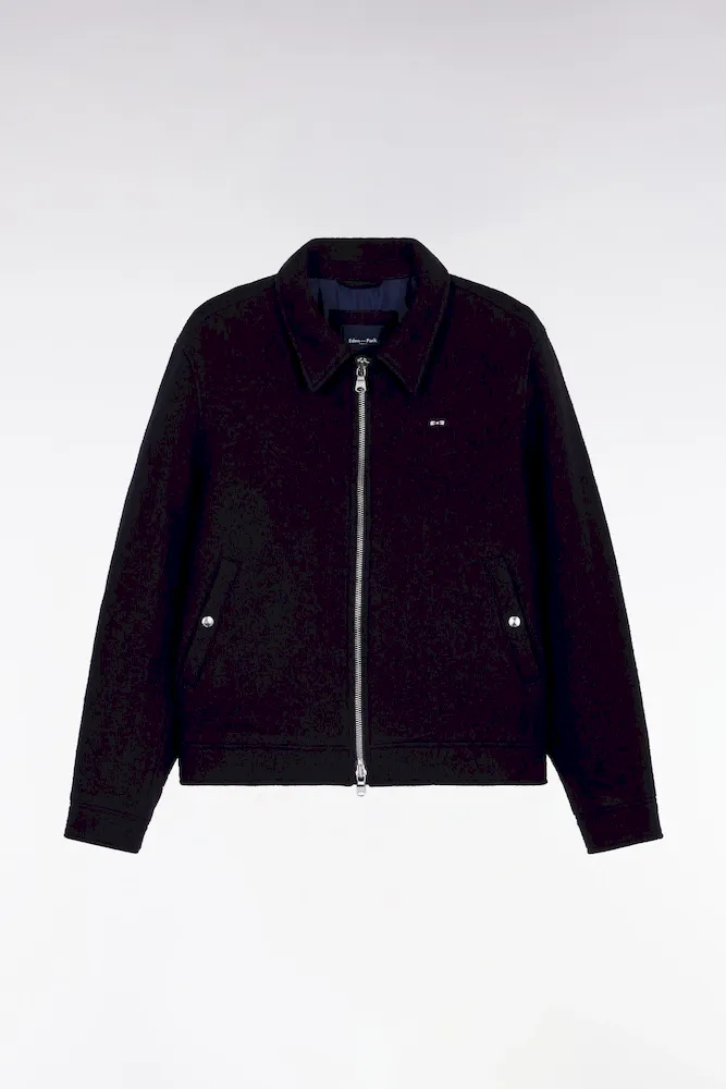 Blouson En Laine Bouillie Mélangée Marine