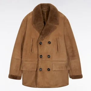 Alternative view of Caban en peau lainée marron
