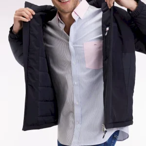 Coupe-vent en nylon mixte marine à capuche intégrée