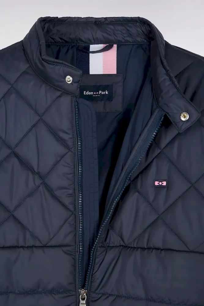 Doudoune bleue en nylon matelassé à col motard – Bild 6