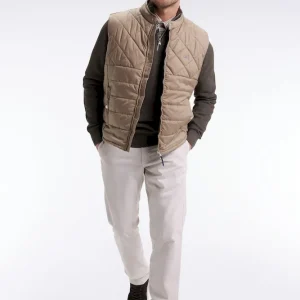 Doudoune sans manches col motard en nylon matelassé beige