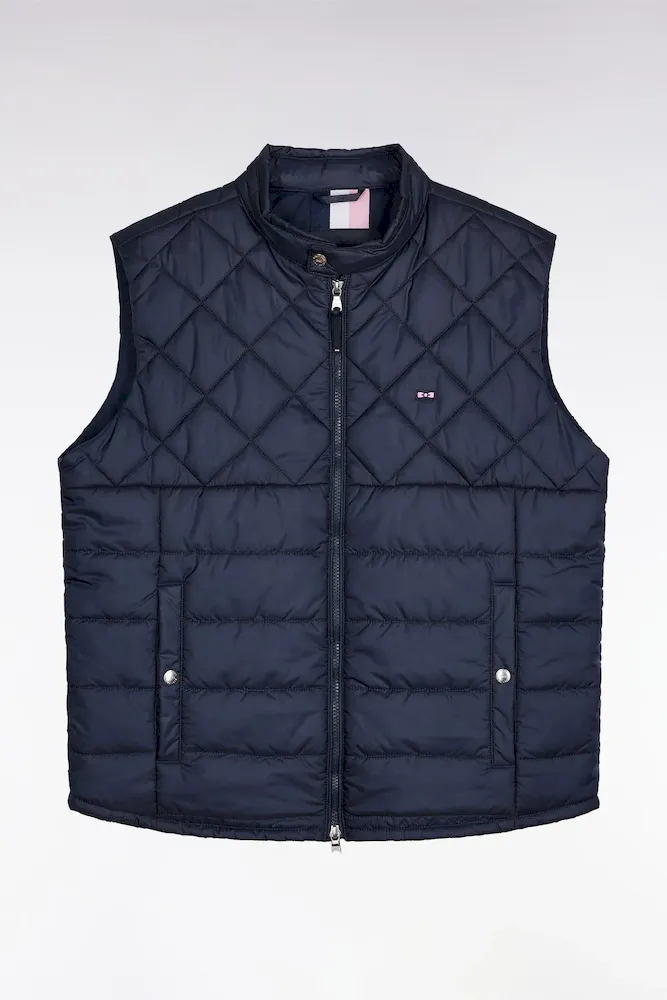 Doudoune Sans Manches Col Motard En Nylon Matelassé Bleu Marine