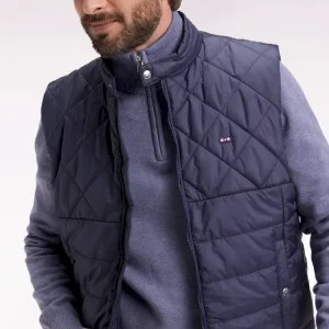 Doudoune sans manches col motard en nylon matelassé bleu marine