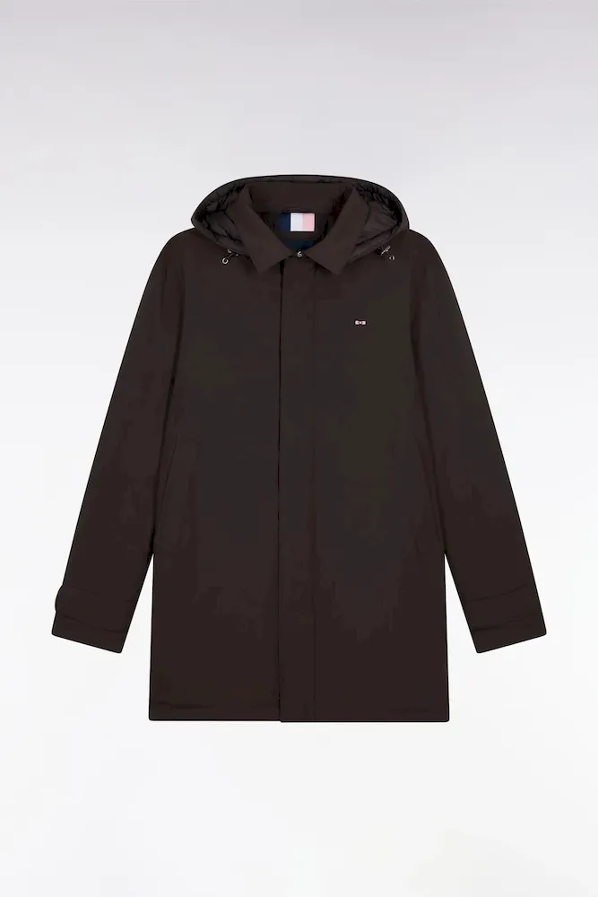 Imperméable Long En Nylon Marron à Capuche Amovible