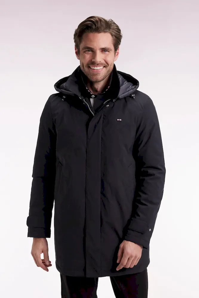 Imperméable long en nylon noir à capuche amovible – Bild 3
