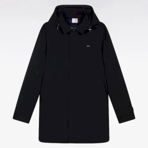 Alternative view of Imperméable long en nylon noir à capuche amovible