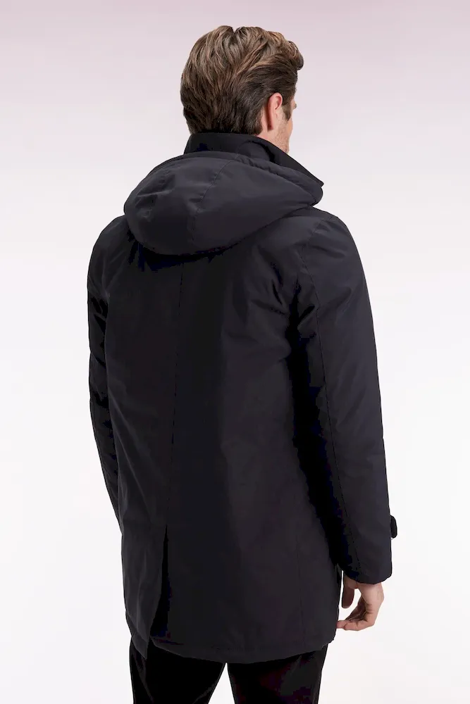 Imperméable long en nylon noir à capuche amovible – Bild 5