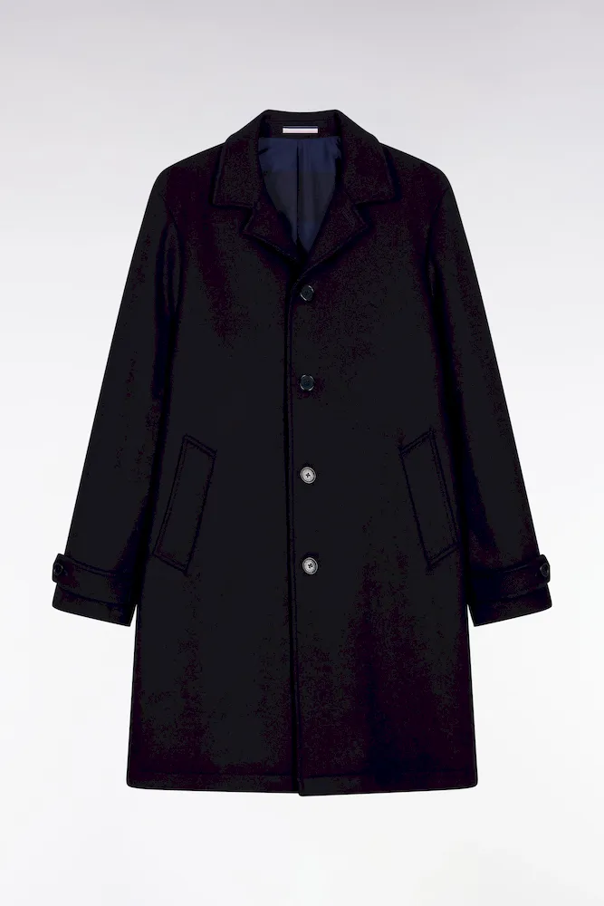 Manteau En Laine Mélangée Marine