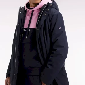 Parka longue 2-en-1 en nylon marine à capuche intégrée