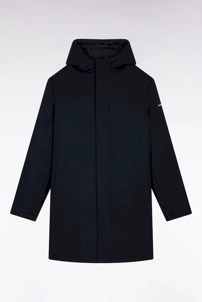 Parka Longue 2-en-1 En Nylon Noir à Capuche Intégrée