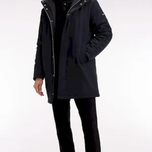 Parka longue 2-en-1 en nylon noir à capuche intégrée