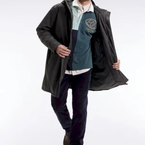 Parka longue en nylon kaki à capuche intégrée