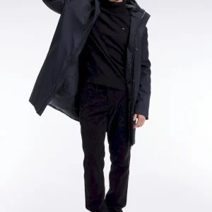 Parka longue en nylon noir à capuche intégrée