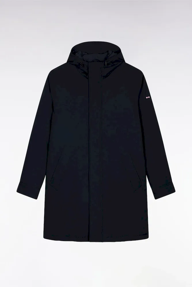 Parka Longue En Nylon Noir à Capuche Intégrée