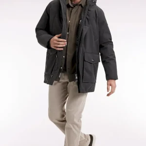 Parka courte en nylon kaki à poches plaquées