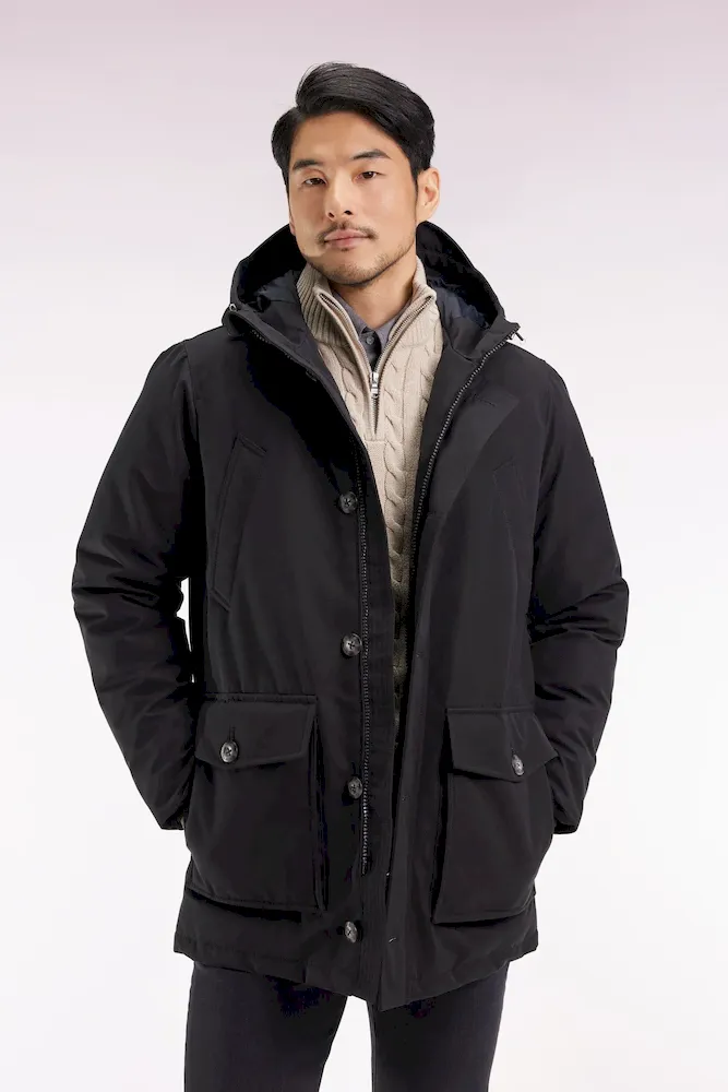 Parka courte en nylon noir à poches plaquées – Bild 3