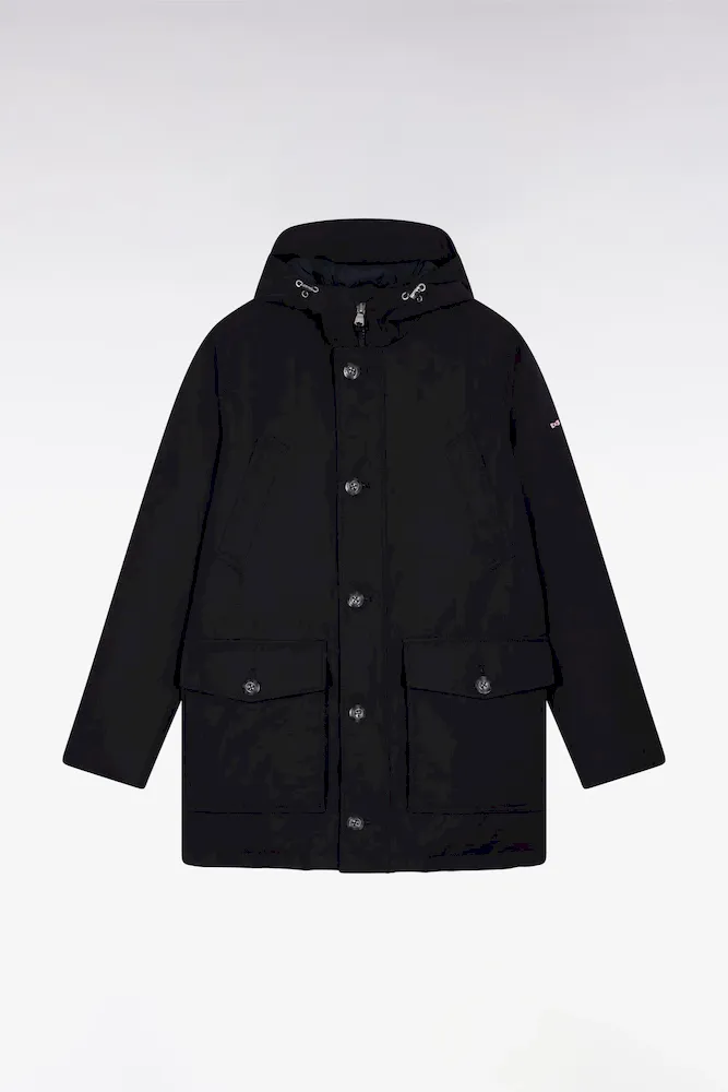 Parka Courte En Nylon Noir à Poches Plaquées