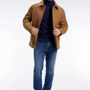 Surchemise en twill de laine camel à poches plaquées