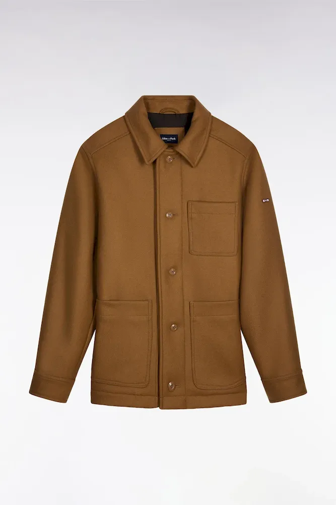 Surchemise En Twill De Laine Camel à Poches Plaquées