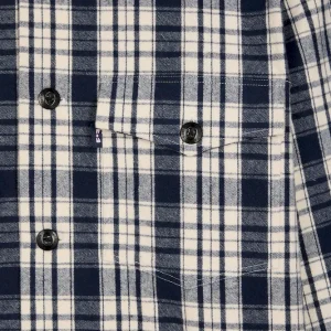 Alternative view of Surchemise en coton à carreaux noire et écrue coupe droite