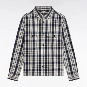 Surchemise en coton à carreaux noire et écrue coupe droite