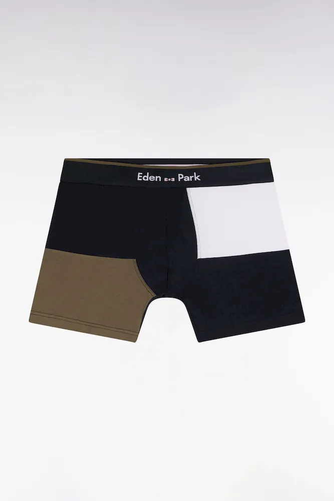 Boxer en jersey de coton colorblock marine et kaki