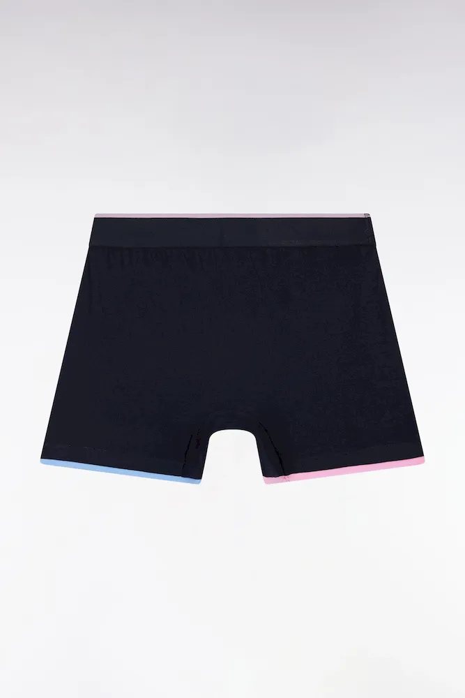 Boxer En Jersey De Coton Marine à Finitions Rayées