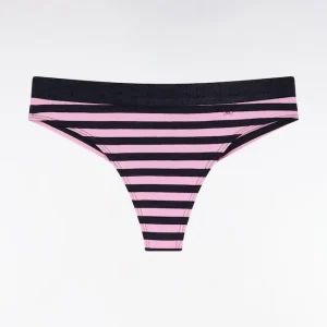 Culotte tanga en jersey stretch rayée marine et rose