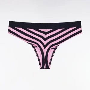 Alternative view of Culotte tanga en jersey stretch rayée marine et rose