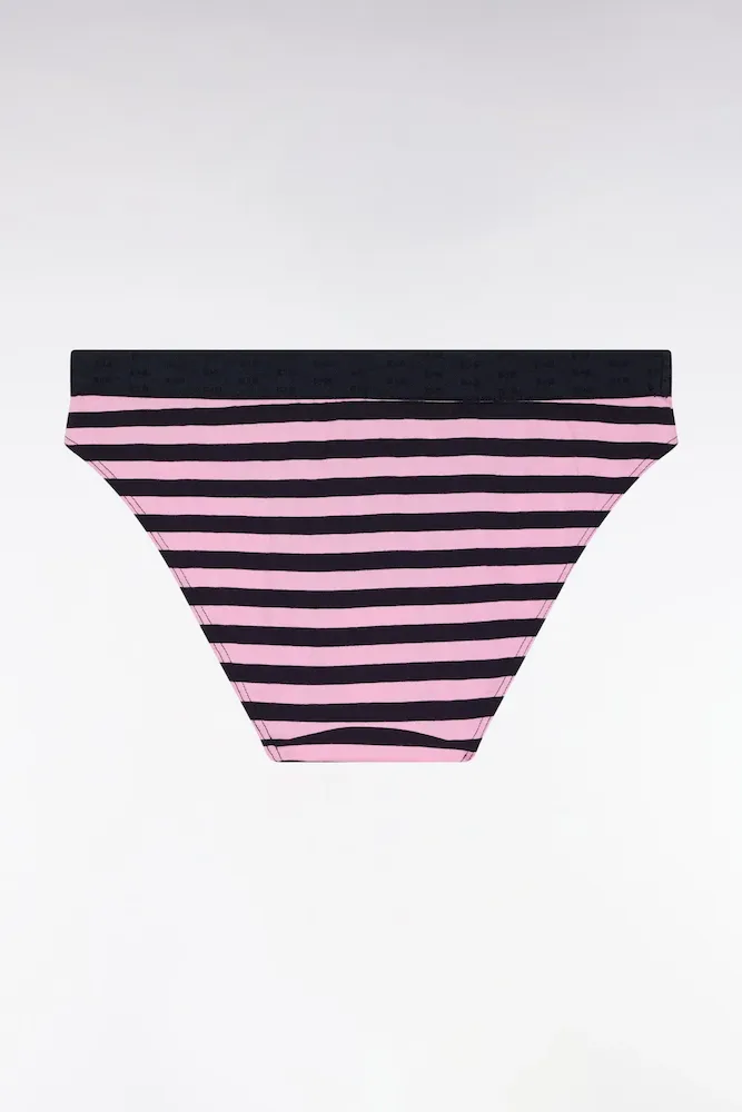 Culotte En Jersey Stretch Rayée Marine Et Rose