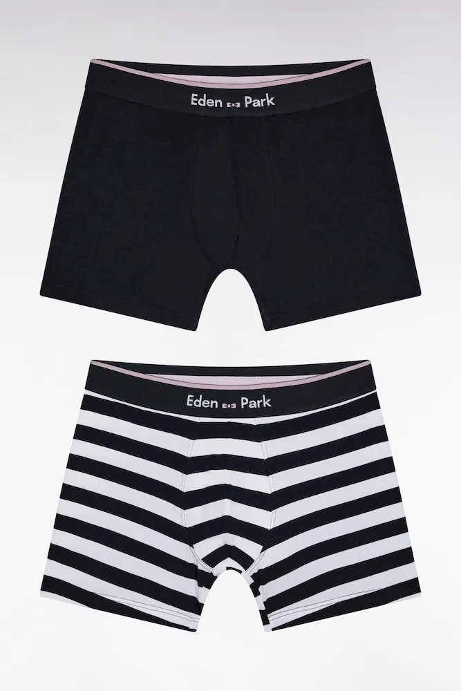 Lot de deux boxers en jersey de coton stretch marine et blanc