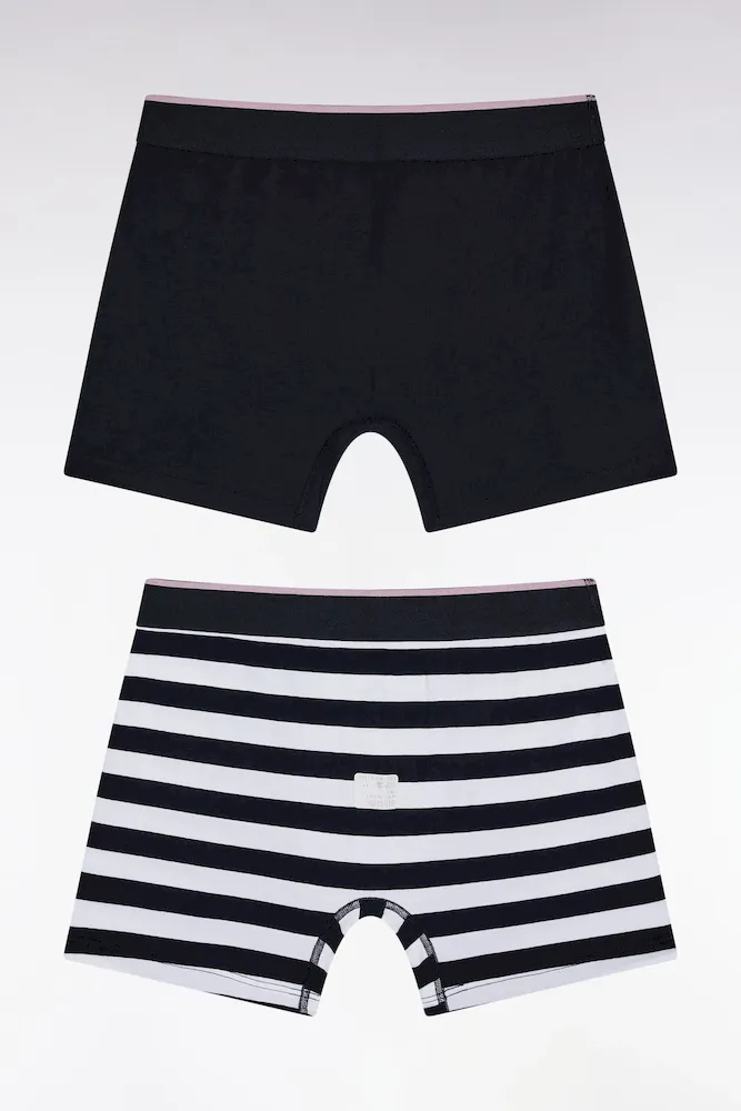 Lot De Deux Boxers En Jersey De Coton Stretch Marine Et Blanc