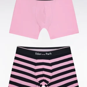 Lot de deux boxers en jersey de coton stretch marine et rose