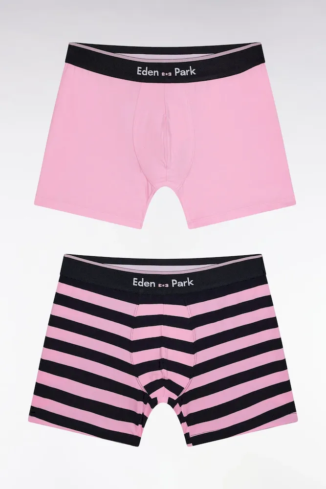 Lot de deux boxers en jersey de coton stretch marine et rose
