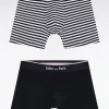 Lot de deux boxers en jersey de coton stretch marine et rayé