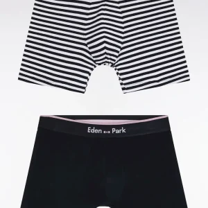 Lot de deux boxers en jersey de coton stretch marine et rayé