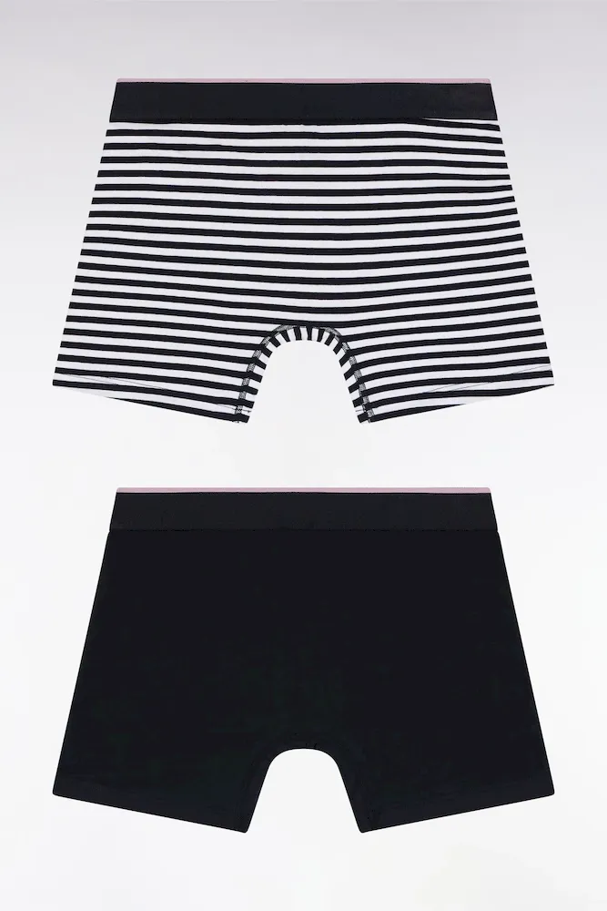 Lot De Deux Boxers En Jersey De Coton Stretch Marine Et Rayé