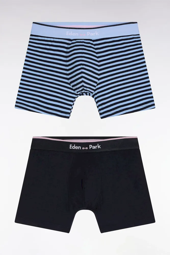 Lot de deux boxers en jersey de coton stretch marine et ciel