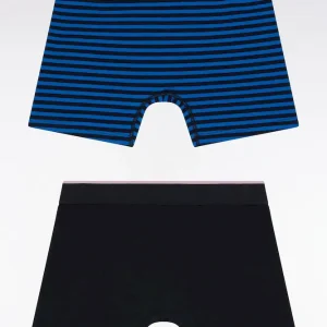 Alternative view of Lot de deux boxers en jersey de coton stretch marine et bleu