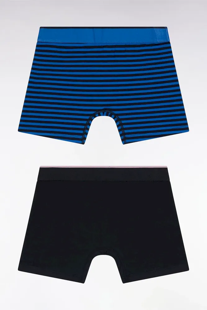 Lot De Deux Boxers En Jersey De Coton Stretch Marine Et Bleu