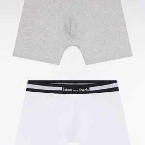 Lot de deux boxers en jersey de coton stretch blanc et gris