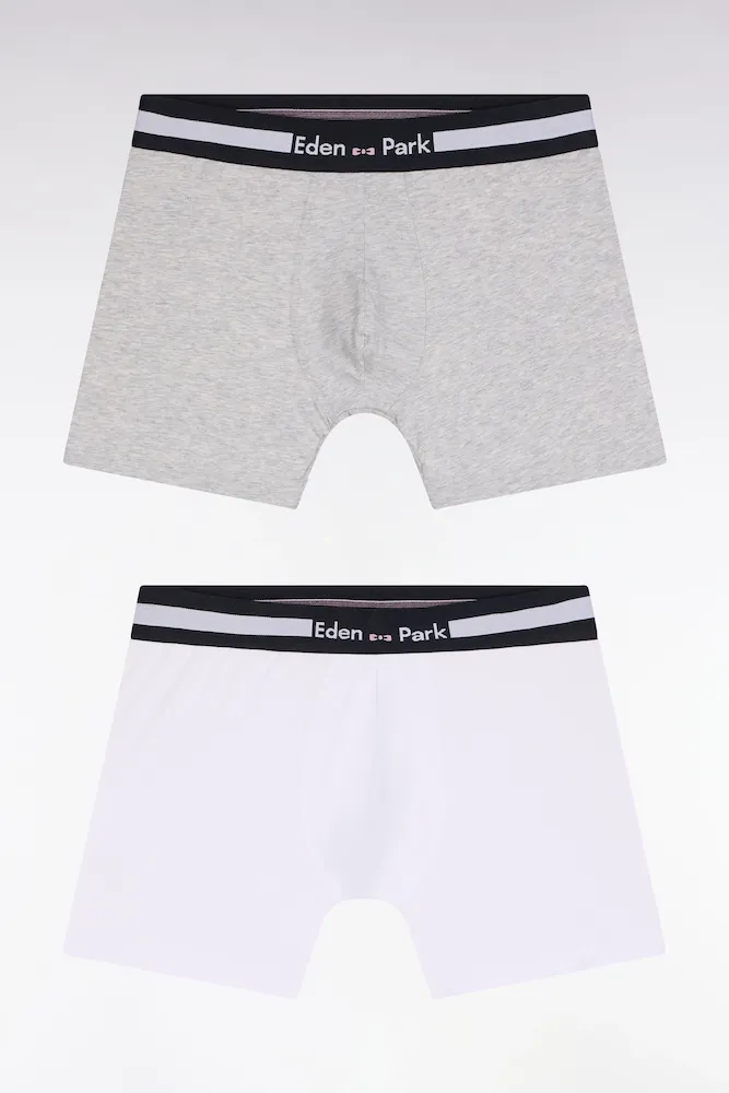 Lot de deux boxers en jersey de coton stretch blanc et gris