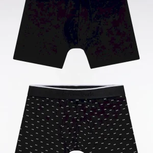 Lot de deux boxers en jersey de coton stretch uni et micro-motifs noirs