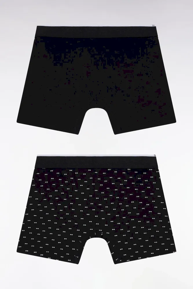 Lot De Deux Boxers En Jersey De Coton Stretch Uni Et Micro-motifs Noirs